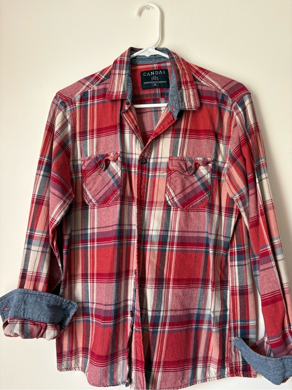 AND Red Plaid Button-Down Shirt with Blue Trim
